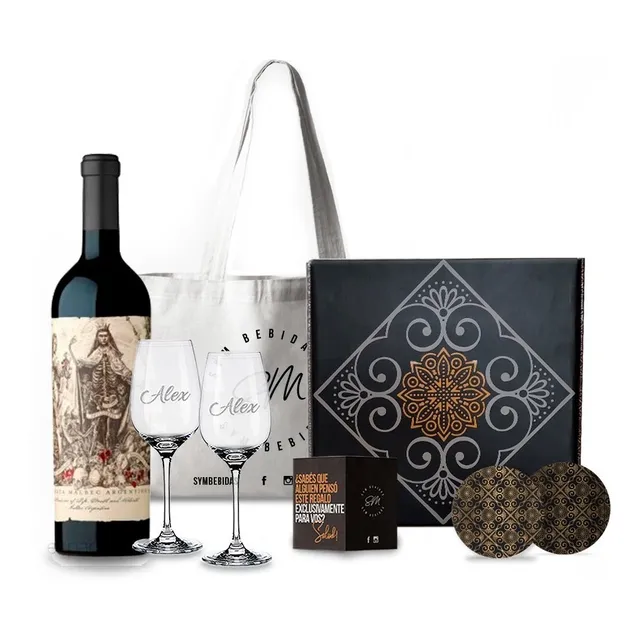 Box Catena Malbec Argentino + 2 Copas Vidrio Grabadas. Regal