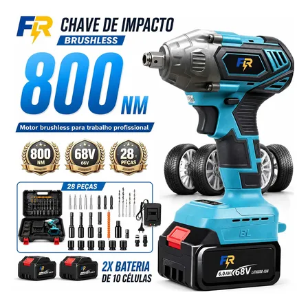 Chave De Impacto 68v 800nm Sem Fio Maquina Tirar Porcas Roda 2x Baterias