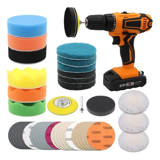 Kit De Esponjas Y Lijas Para Pulido Auto Adaptador Taladro 