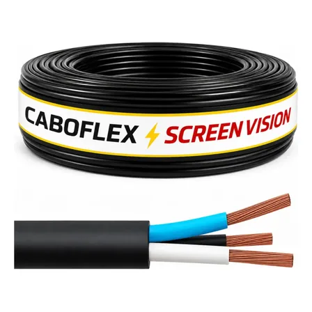 Fio Cabo Pp 2,5mm Flexivel 3x2,5mm 3 Vias Rolo 100 Metros Para Extensão Cor Preto Marca Screen Vision