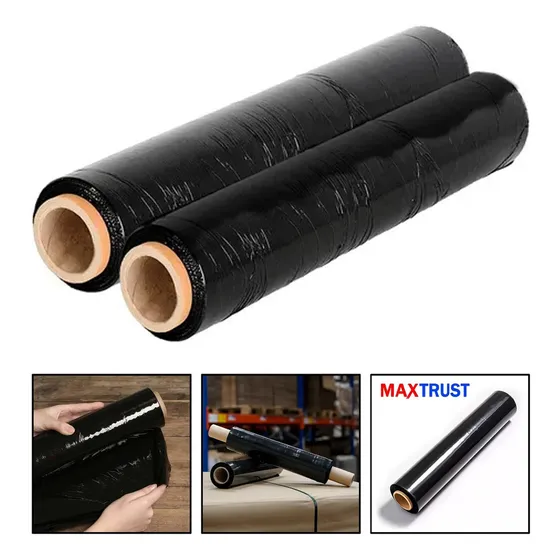 Pack 2 Film Alusa Stretch Negro Opaco 300 Metros Rollo Para Embalaje 20 Micrones Marca Maxtrust Modelo 221-mxt Material De Poliuretano Se Estira Hasta 500% Ideal Para Uso Industrial