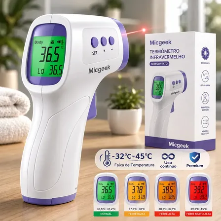 Termômetro Infravermelho Sem Contato Digital Medição Rápida Alta Precisão Display Lcd Memória Alarme Sensor A Laser Corporal Micgeek