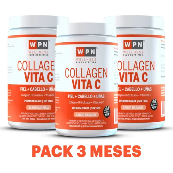 Wpn Colágeno Hidrolizado + Vit C Naranja 300g Pack 3 Meses