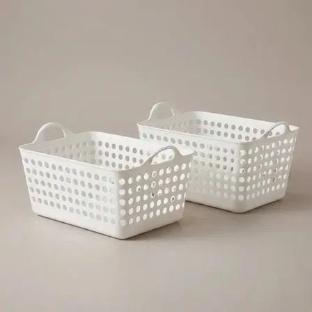 Kit 2 Cestos De Roupa Suja Organizadores Retangulares Multiuso Telado Para Lavanderia Banheiro Armário Closet Quarto Área De Serviço De Plástico Resistente Com Alça 22 Litros Arthi Branco Lisa