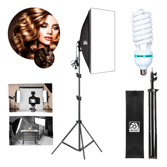 Kit Estúdio Tripé Iluminação + Softbox 50x70 + Lâmpada 150w