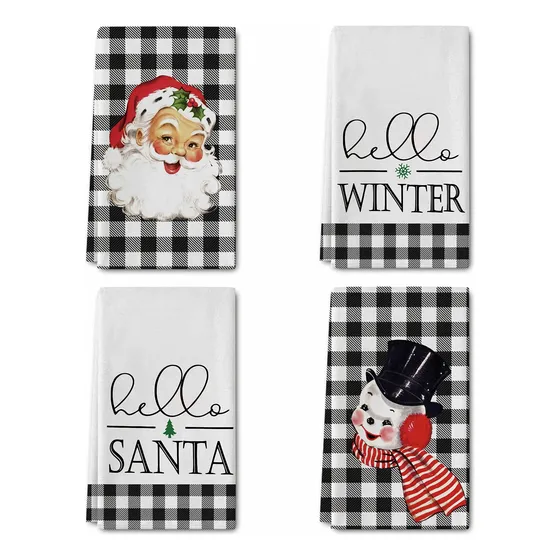 Toalla Cocina Navidad Bufalo Blanco Negro Cuadro 18