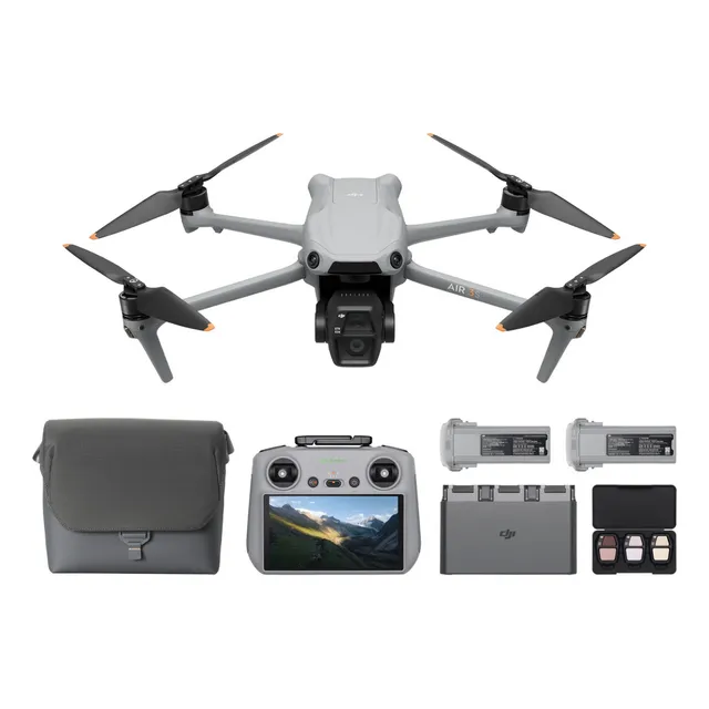 DJI Air 3S Pack Vuela Más 3 Baterías (control remoto con pantalla RC 2) Dron Gran Angular con CMOS 1" y Telecámara Media, 4K/60 fps Detección de Obstáculos Omnidireccional