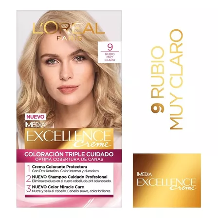 L'Oréal Paris Kit Tintura Excellence Creme Para Rubio tono 9 rubio muy claro para cabello