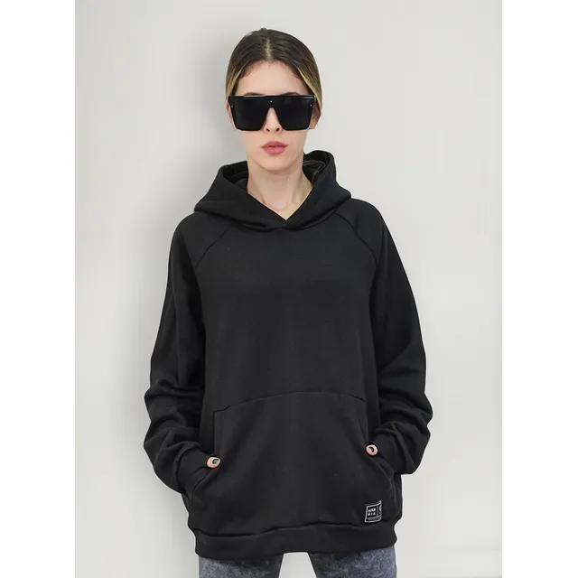 Buzo Canguro Negro Unisex Oversize Ancho Capucha Abrigo Mom
