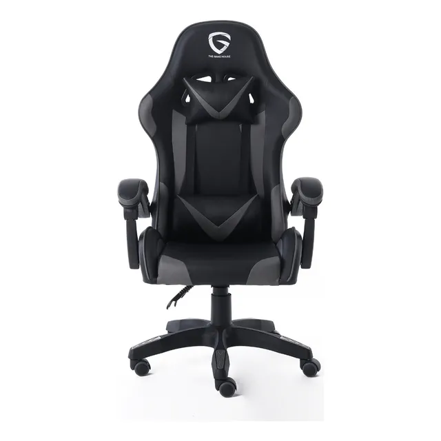 Silla Gamer Sillón Ergonomico 01L Respaldo Reclinable Asiento Alta Densidad Color Gris Material del tapizado Cuero sintético The Game House PC Escritorio Ideal Estudio Oficina Jugar Videojuegos 120kg