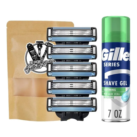 Combo 5 Cartuchos Gillette Mach3 Gel Afeitar Series 198g