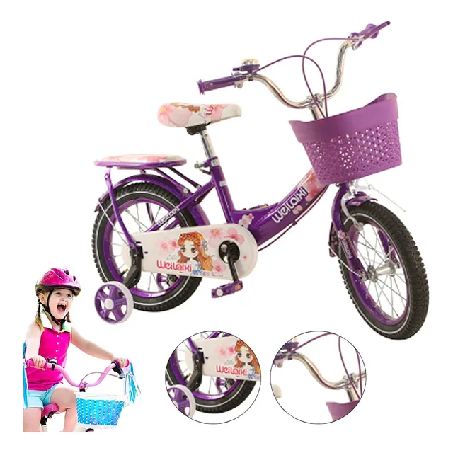 Bicicleta Infantil R-14 Niñas Con Canastilla Entrenamiento Color Morado Tamaño Del Cuadro 14