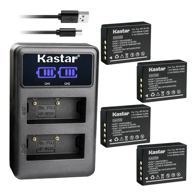 4 Bateria Np-w126s + Cargador Dual Usb Lcd Repuesto Para 0