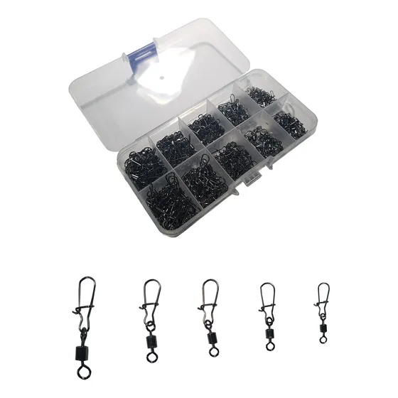 Kit 210 Snap Destorcedor Com Girador Engate Rápido Pesca + Caixa