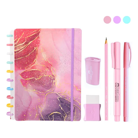 Caderno De Disco Inteligente Com Glitter E Kit Faber-castell