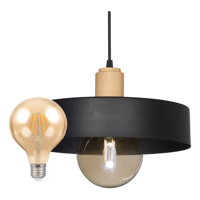 Lampara Colgante Balcarse Detalle Madera 30cm + Globo Led