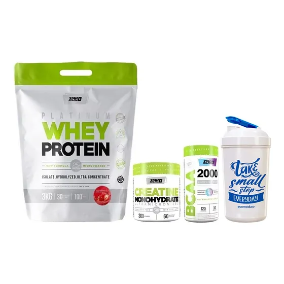 Whey Protein Star Nutrition 3kg + Creatina + Bcaa 2000+vaso