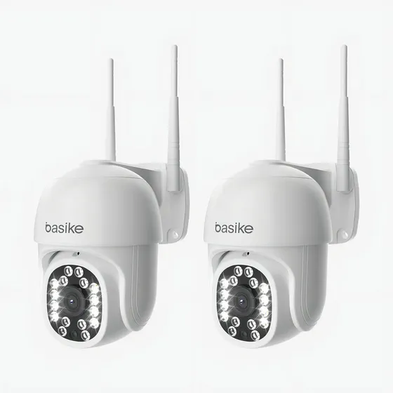Câmera de Segurança Externa Basike 2K WiFi 2.4G com Visão 360°, 3MP, Kit 2 Unidades