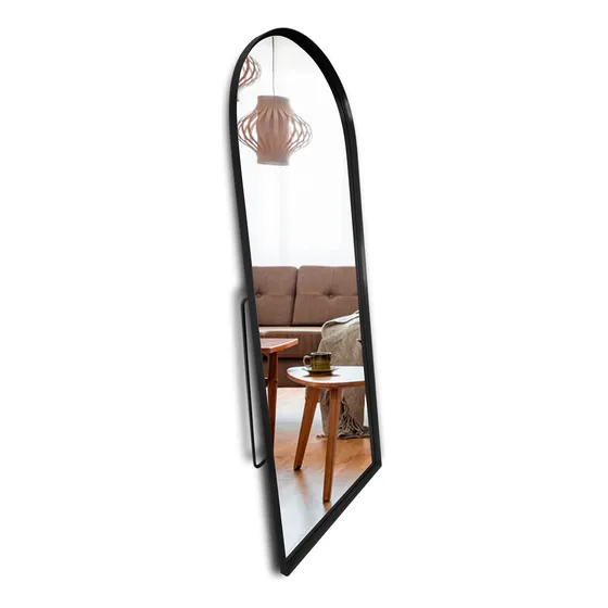 Espelho Oval Base Reta 200x80 Moldura Metal + Apoio Tripé