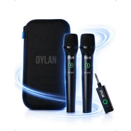 Microfone Sem Fio Dylan DC-3000 com 2 Microfones de Mão Supercardioide Para Uso Profissional