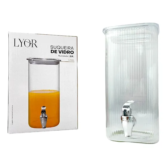 Suqueira Dispenser De Bebidas Vidro Canelado Lines Lyor 2,8l