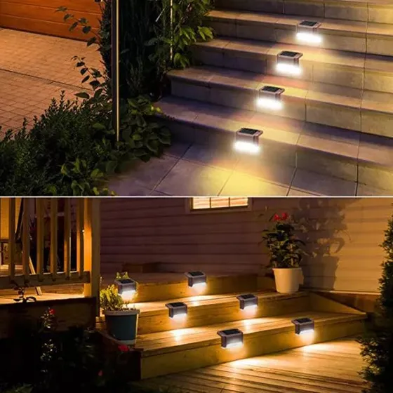 Kit 4 Luces Solares Patio Jardín Para Escaleras Y Muros Estructura Negro