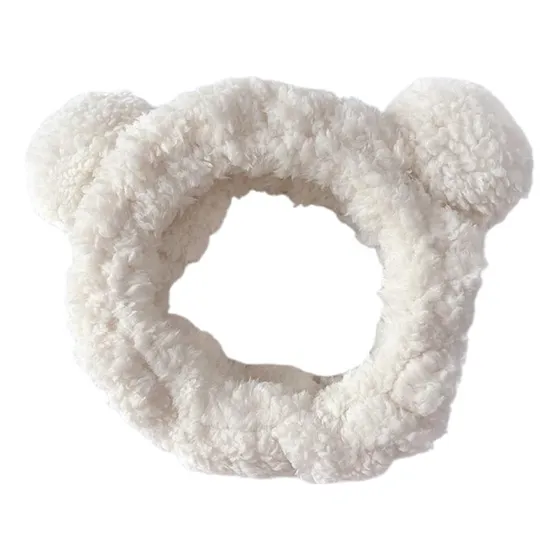 Vincha De Skincare Soft Maquillaje Peluche Felpa Cute Bear Blanco