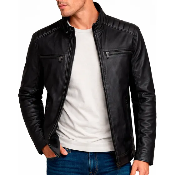 Jaqueta De Couro Masculino Slim Inverno Frio Sem Capuz — foto 2