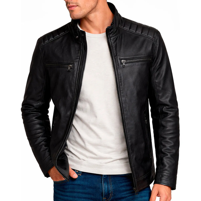 Jaqueta De Couro Masculino Slim Inverno Frio Sem Capuz Preto G Liso Jaqueta De Couro Masculino Slim Inverno Frio Sem Capuz Preto G Liso