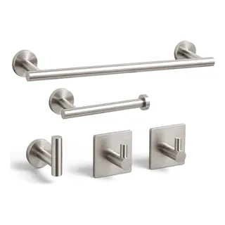 Cases Top Kit 5 Conjunto Acessorios Suporte Banheiro Lavabo Inox 304 Prateado