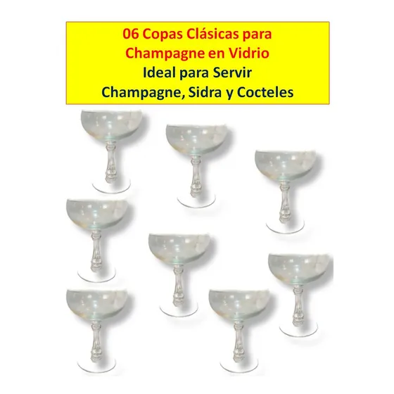 06 Copas Vidrios Clásicas Para Champagne Ideal Para Servir
