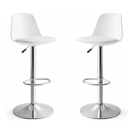 Bancos De Bar Giratorias Con Reposapies Respaldo Set De 2 Acabado De La Estructura Cromado Color Blanco