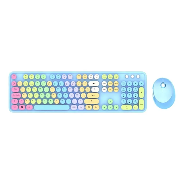 Teclado Y Mouse Inalámbrico Teclas Redondas Retro Con Ñ
