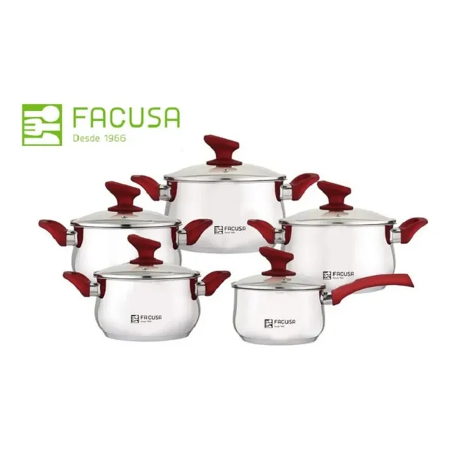 Set De Ollas De 10 Pcs Facusa Nuevo En Acero Inoxidable Plateado