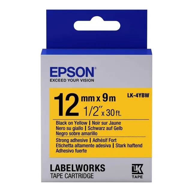 Cinta Epson Labelworks Lk-4ybw Negro Sobre Amarillo 12mmx9m