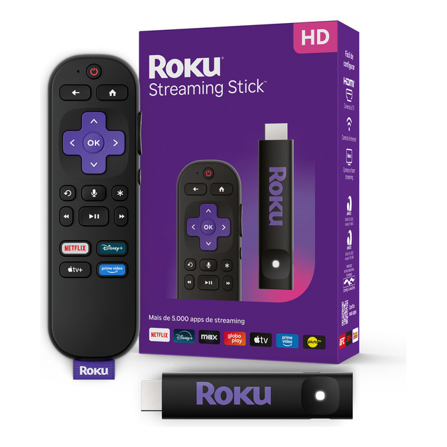 Roku Streaming Stick Tvbox Aparelho Transforma Tv Em Smart Conversor Smart Tv Controle Voz...