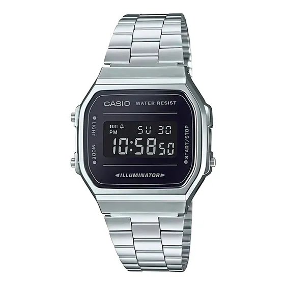 Reloj Casio A168wem-1 Plateado Espejo Morado Oscuro Full