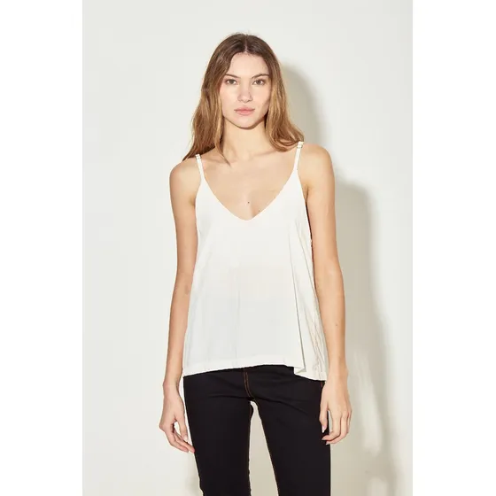 Musculosa Básica Poplin Rayón Liso Off White Koxis Mujer