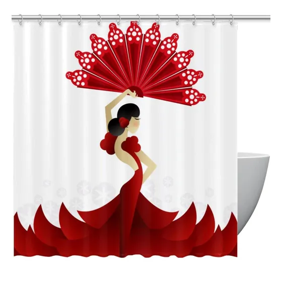 Kameari Cortina Ducha Para Baño Bailarina Española Roja
