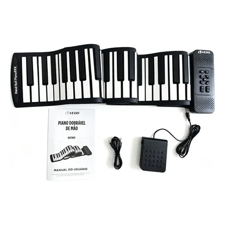 Piano Eletrônico Rolo 88 Teclas Bateria Interna Recarregável 5v Preto