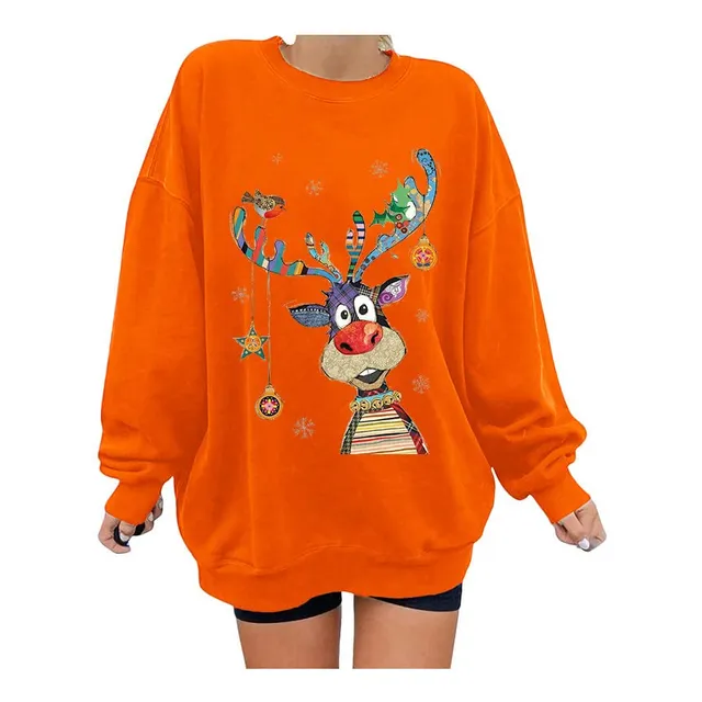 Sudadera Manga Larga Estampado Navidad Para Mujer Blusa