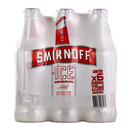 Pack Bebida Mista Alcoólica Gaseificada Limão Smirnoff Ice Garrafa 6 Unidades 275ml Cada