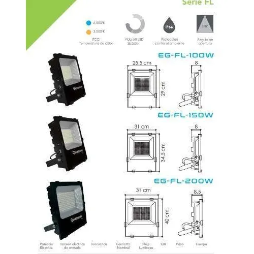 Reflector LED Energain FL EG-FL 100W con luz colorblanco frío 127V