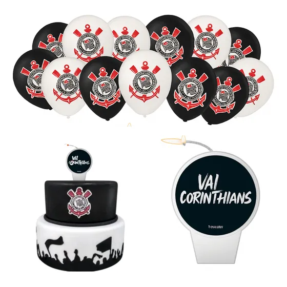 Kit Festa Aniversário Corinthians Decoração 25 Balões + Vela