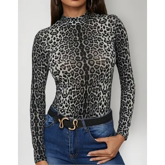 Camiseta De Leopardo De Cuello Alto