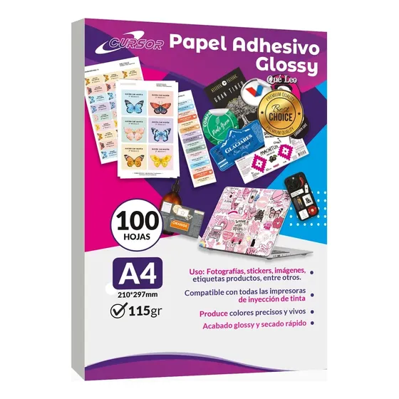 Papel Fotográfico Adhesivo A4 Cursor 115 G 100 Hojas