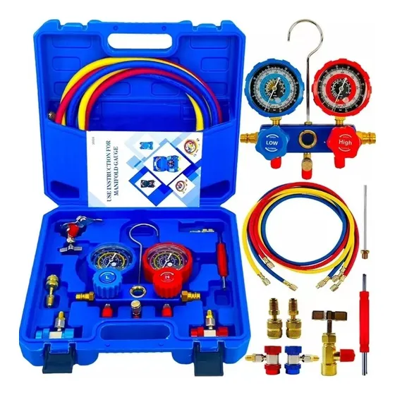 Set De Manómetros De Refrigeración Con Colector R22a R134a R