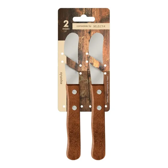 Espátula Para Untar Manteca Acero Inox Mango De Madera X2 Color Marrón