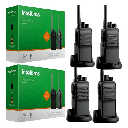 4 Ht Rádio Intelbras Uhf Rc3002 Walkie Talkie Longo Alcance Cor Preto 127/220v