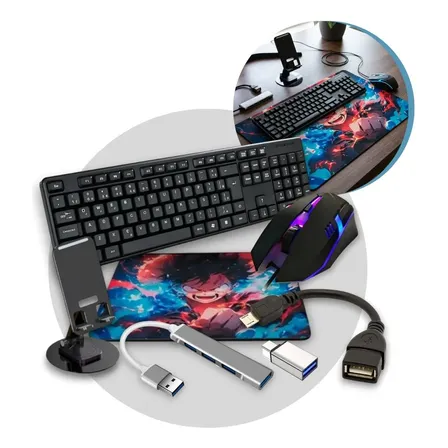 Kit Gamer Completo Teclado Mouse Rgb Headset Usb Mobilador Tipo-c E V8